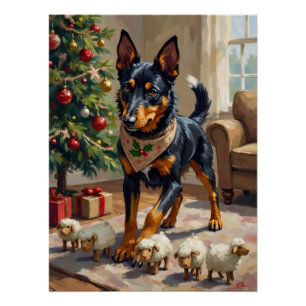 Pôster Arte de Natal com Australian Kelpie Pastor
