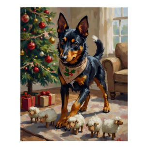 Pôster Arte de Natal com Australian Kelpie Pastoreando