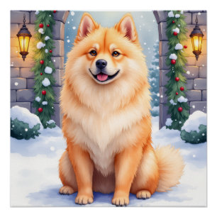 Pôster Arte de Natal do Chow Chow no Pátio de Pedra Nevad