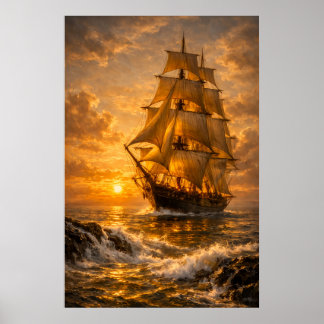 Poster Arte de navio na parede do mar