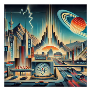 Pôster Arte de Nevada na Era do Espaço Atômica do meio sé
