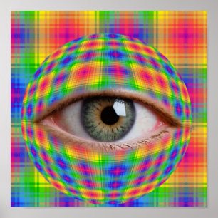 Poster Arte de Olho Trippy Olho Xadrez Arco-Íris Surrea