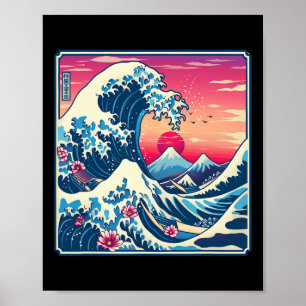 Poster Arte de Onda Japonesa Amante da Natureza Pôr do So
