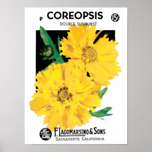 Poster Arte de Pacote de Sementes Antigas, Flores de Core