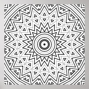 Poster Arte de Padrão de Mandala de Triângulo Zigue-Zague