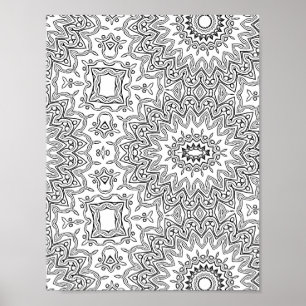 Poster Arte de Página para Colorir com Padrão de Mandala 