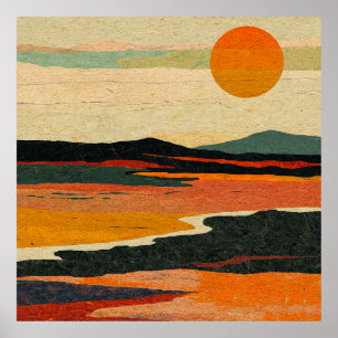 Poster Arte de paisagem abstrata com tons quentes