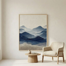 Poster Arte de Paisagem Abstrata Índigo Mínima