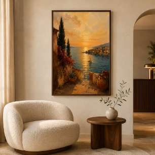 Pôster Arte de Paisagem Costeira do Pôr do Sol Dourado Me
