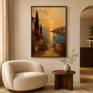 Pôster Arte de Paisagem Costeira do Pôr do Sol Dourado Me
