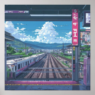 Poster Arte de Paisagem da Estação de Comboio Dentro de A