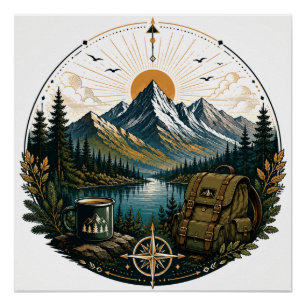 Pôster Arte de Paisagem de Aventura Selvagem Alpina Vinta