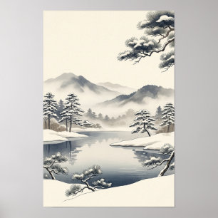 Poster Arte de paisagem de inverno em estilo japonês mini