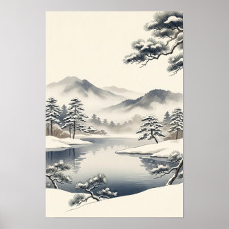 Poster Arte de paisagem de inverno em estilo japonês mini