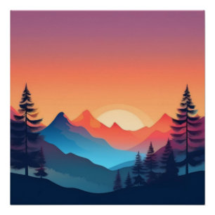 Pôster Arte de Paisagem de Montanha Sunset