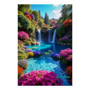 Pôster Arte de Paisagem de Sonho de Cachoeira Tropical Co