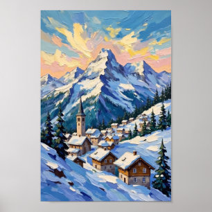 Poster Arte de paisagem de viagem dos Alpes suíços vintag