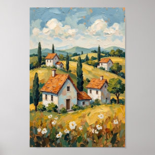 Poster Arte de Paisagem de Vila Rural Vintage