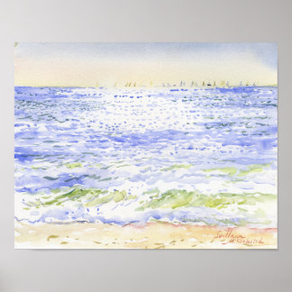 Poster Arte de Paisagem Marítima em Aquarela Costeira