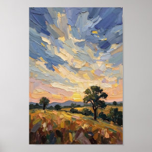 Poster Arte de Paisagem Rural ao Crepúsculo Vintage