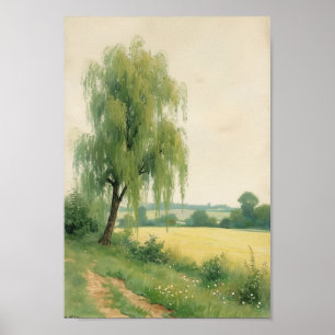 Poster Arte de Paisagem Rural de Árvore de Salgueiro Vint