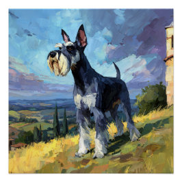 Pôster Arte de paisagem rural ensolarada de Schnauzer