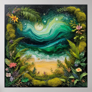 Poster Arte de paisagem surreal com natureza vibrante