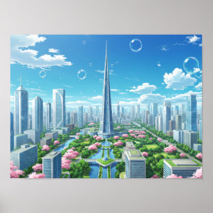 Poster Arte de Paisagem Urbana Abstrata Desenho Arquitetô
