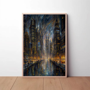 Pôster Arte de Paisagem Urbana Futurista no Estilo Van Go