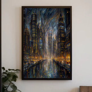 Poster Arte de Paisagem Urbana Futurista no Estilo Van Go