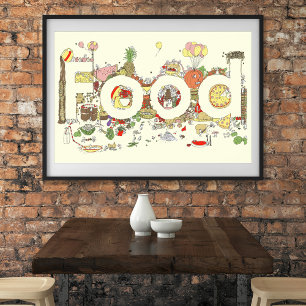 Pôster Arte de Palavra de Comida Colorida Divertida Tipog