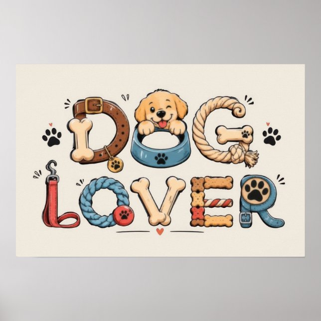 Poster Arte de Palavras Amante de Cachorro (Frente)