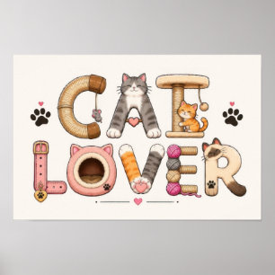 Poster Arte de Palavras Amante de Gatos