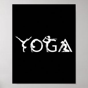 Poster Arte de Palavras de Yoga com Silhuetas de Poses Mi