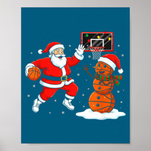 Poster Arte de Papai Noel de Natal Jogando Basquete Bonec