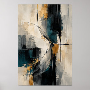 Poster Arte de Parede Abstrata Círculo Dourado Carvão Tea