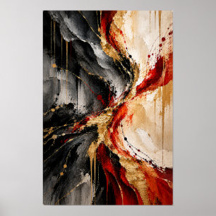 Poster Arte de Parede Abstrata Colisão Dourado Carmesim