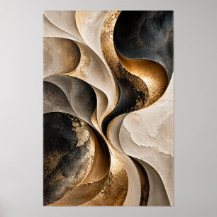 Poster Arte de Parede Abstrata com Curvas Fluidas Preto B