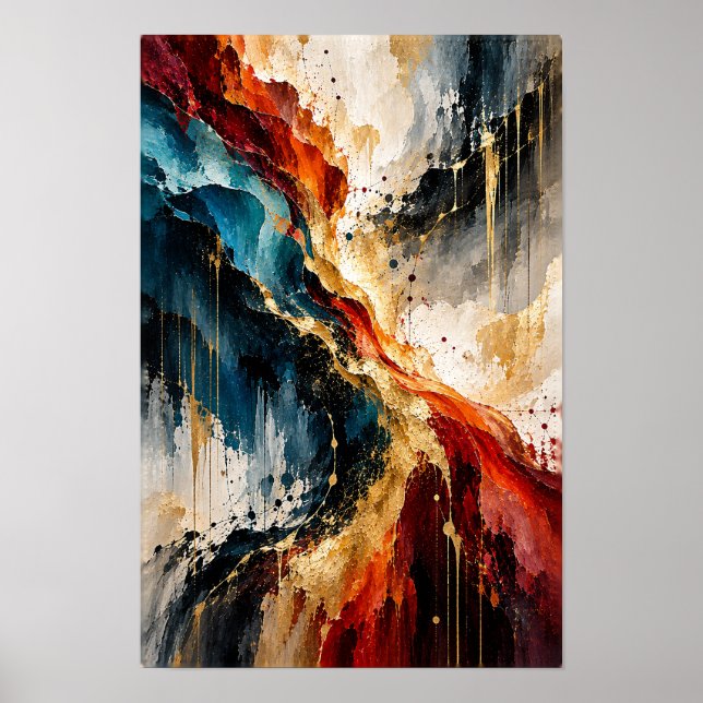 Poster Arte de Parede Abstrata com Fluxo Diagonal em Dour (Frente)