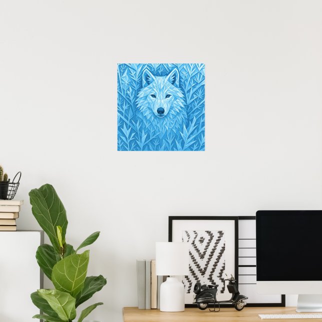 Poster Arte de parede abstrata de lobo geométrico azul le (Escritório em casa)