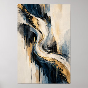Poster Arte de parede abstrata em preto dourado naval Cur
