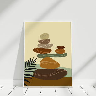 Poster Arte de Parede Abstrata em Terracota Zen Pedras Bo