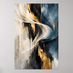 Poster Arte de Parede Abstrata Faixa Fluindo Azul Preto D