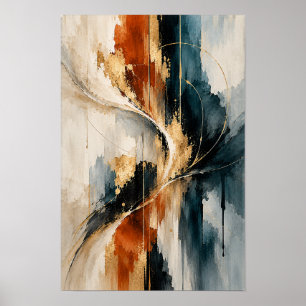 Poster Arte de Parede Abstrata Flutuante em Dourado e Azu