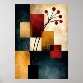 Poster Arte de Parede Abstrata Geométrica Japandi Ikebana