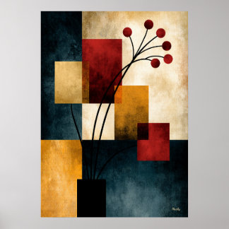 Poster Arte de Parede Abstrata Geométrica Japandi Ikebana