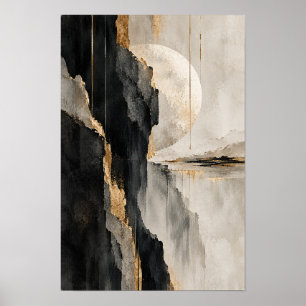 Poster Arte de Parede Abstrata Horizonte Bege Dourado Pre