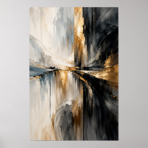 Poster Arte de Parede Abstrata Horizonte Ouro Marfim Pret
