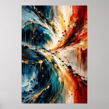 Arte de Parede Abstrata Moderna Azul Vermelho Dour