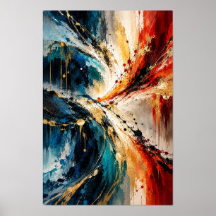 Poster Arte de Parede Abstrata Moderna Azul Vermelho Dour